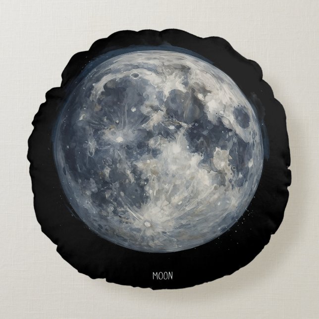 Een schilderij van de maan in de ruimte rond kussen (Voorkant)