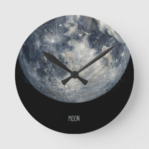Een schilderij van de maan in de ruimte ronde klok