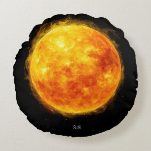 Een schilderij van de zon in de ruimte rond kussen