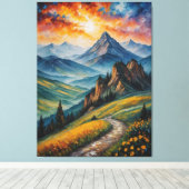 Een schilderij van een berglandschap canvas afdruk (Insitu (Houten vloer))