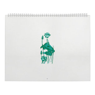 Een schilderij van een bloem en een vis op een zwa kalender