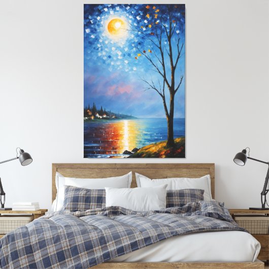 Een schilderij van een boom en een maan canvas afdruk (Insitu (Slaapkamer))
