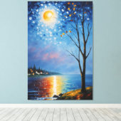 Een schilderij van een boom en een maan canvas afdruk (Insitu (Houten vloer))