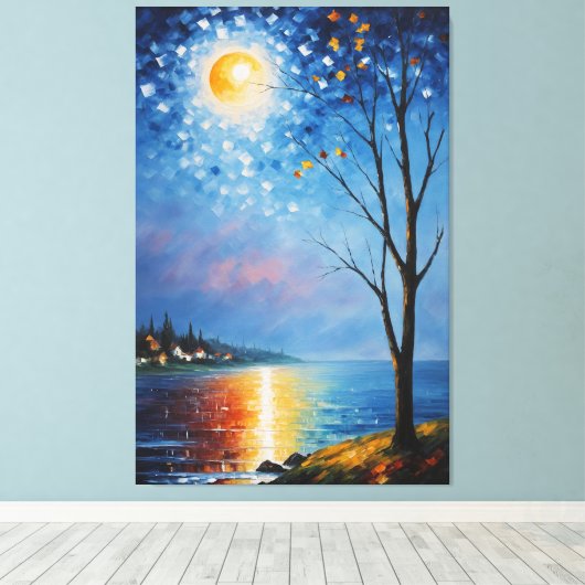 Een schilderij van een boom en een maan canvas afdruk (Insitu (Houten vloer))