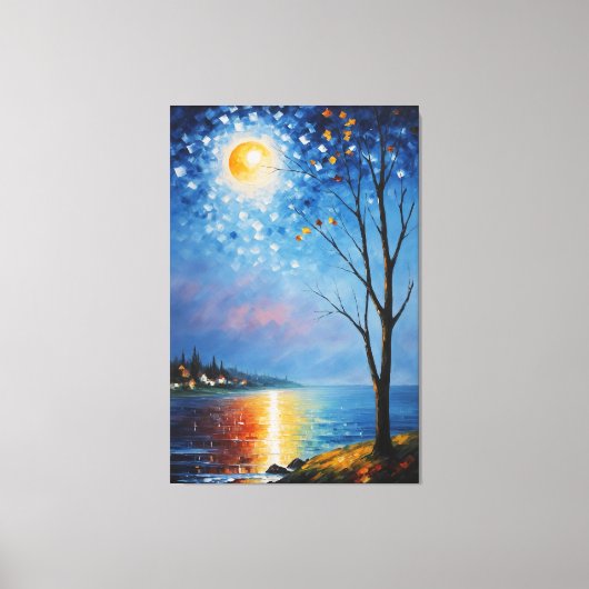 Een schilderij van een boom en een maan canvas afdruk (Voorkant)