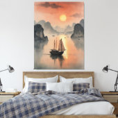 Een schilderij van een boot in het water canvas afdruk (Insitu (Slaapkamer))