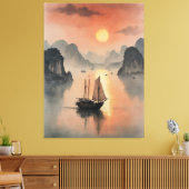 Een schilderij van een boot in het water canvas afdruk (Insitu (Woonkamer))