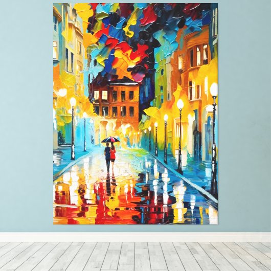 Een schilderij van een echtpaar dat op straat loop canvas afdruk (Insitu (Houten vloer))