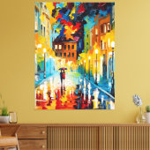 Een schilderij van een echtpaar dat op straat loop canvas afdruk (Insitu (Woonkamer))