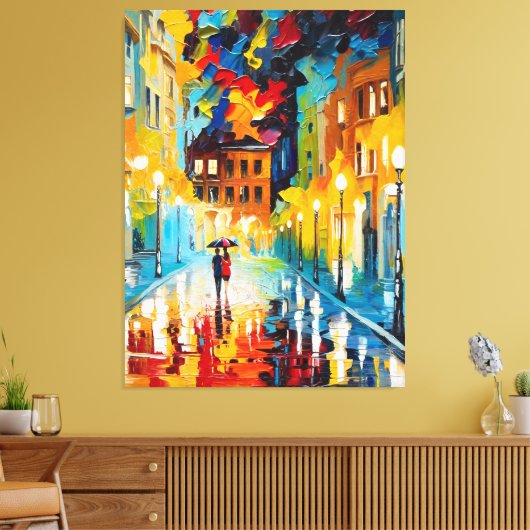 Een schilderij van een echtpaar dat op straat loop canvas afdruk (Insitu (Woonkamer))