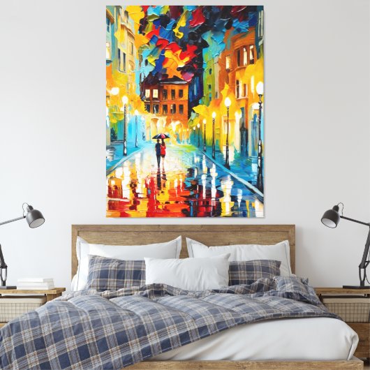 Een schilderij van een echtpaar dat op straat loop canvas afdruk (Insitu (Slaapkamer))