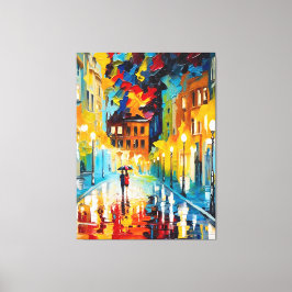 Een schilderij van een echtpaar dat op straat loop canvas afdruk