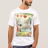 Een schilderij van een echtpaar in een tuin met ee t-shirt (Voorkant)