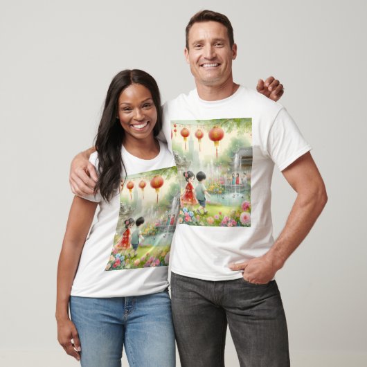 Een schilderij van een echtpaar in een tuin met ee t-shirt (Unisex)