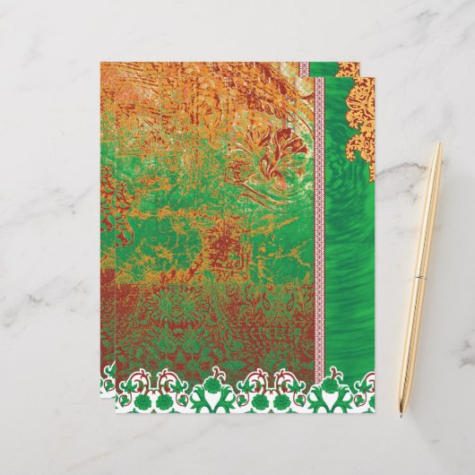 Een schilderij van een groen veld met een oranje r (Voorkant / Achterkant in situ)