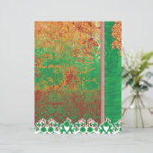 Een schilderij van een groen veld met een oranje r (Staand voorkant)