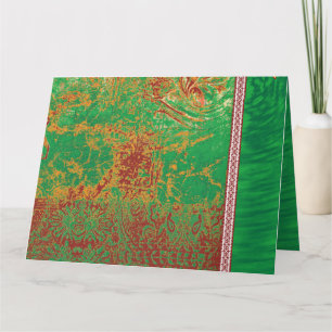 Een schilderij van een groen veld met een oranje r bedankkaart