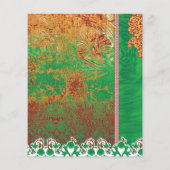 Een schilderij van een groen veld met een oranje r flyer (Achterkant)