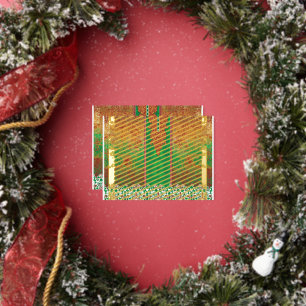 Een schilderij van een groen veld met een oranje r folie feestdagen briefkaart