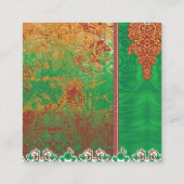 Een schilderij van een groen veld met een oranje r klantenkaartje (Achterkant)