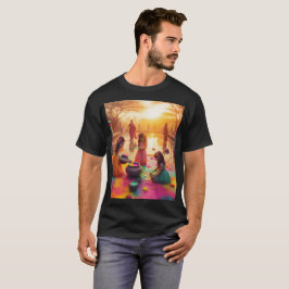 Een schilderij van een groep meisjes die in het wa t-shirt