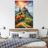 Een schilderij van een huis op een heuvel met bome canvas afdruk (Insitu (Slaapkamer))