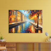 Een schilderij van een kanaal met bomen en gebouwe canvas afdruk (Insitu (Woonkamer))