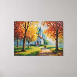 Een schilderij van een kerk en een gebouw canvas afdruk