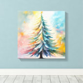 Een schilderij van een kerstboom canvas afdruk (Insitu (Houten vloer))