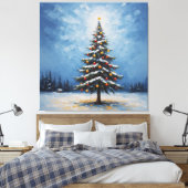 Een schilderij van een kerstboom met ornamenten canvas afdruk (Insitu (Slaapkamer))