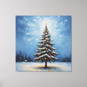 Een schilderij van een kerstboom met ornamenten canvas afdruk