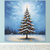 Een schilderij van een kerstboom met ornamenten canvas afdruk (Insitu (Houten vloer))