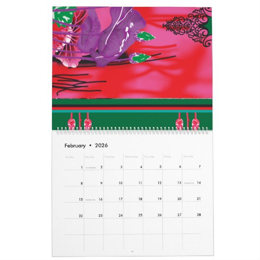 Een schilderij van een kikker in een grasveld kalender (Feb 2026)