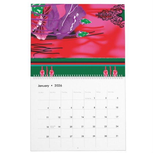 Een schilderij van een kikker in een grasveld kalender (Jan 2026)