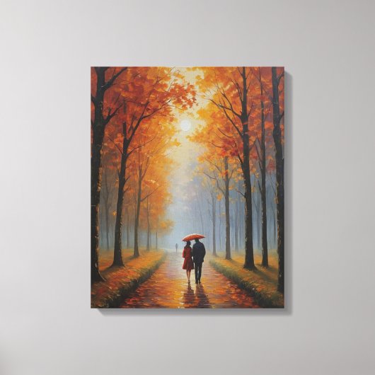 Een schilderij van een koppel dat op een pad loopt canvas afdruk (Voorkant)
