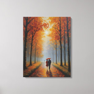 Een schilderij van een koppel dat op een pad loopt canvas afdruk