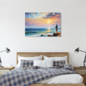 Een schilderij van een man dat aan het vissen is o canvas afdruk (Insitu (Slaapkamer))