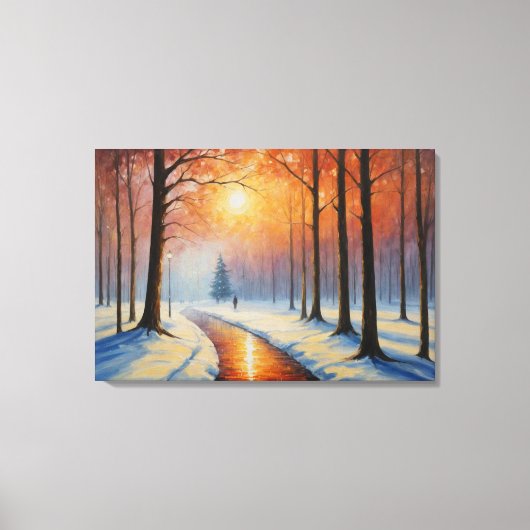 Een schilderij van een pad door een besneeuwd bos canvas afdruk (Voorkant)