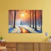 Een schilderij van een pad door een besneeuwd bos canvas afdruk (Insitu (Woonkamer))