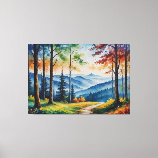 Een schilderij van een pad in een bos canvas afdruk (Voorkant)