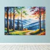 Een schilderij van een pad in een bos canvas afdruk (Insitu (Houten vloer))