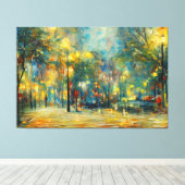 Een schilderij van een park met bomen en lichten canvas afdruk (Insitu (Houten vloer))