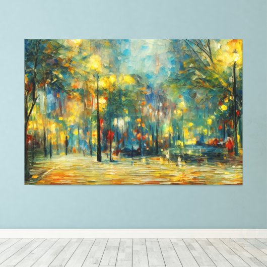 Een schilderij van een park met bomen en lichten canvas afdruk (Insitu (Houten vloer))
