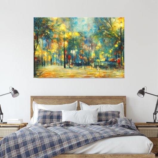 Een schilderij van een park met bomen en lichten canvas afdruk (Insitu (Slaapkamer))
