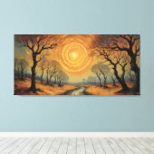 Een schilderij van een rivier die door een bos loo canvas afdruk (Insitu (Houten vloer))