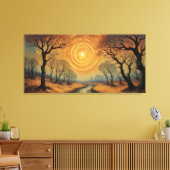 Een schilderij van een rivier die door een bos loo canvas afdruk (Insitu (Woonkamer))