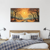 Een schilderij van een rivier die door een bos loo canvas afdruk (Insitu (Slaapkamer))