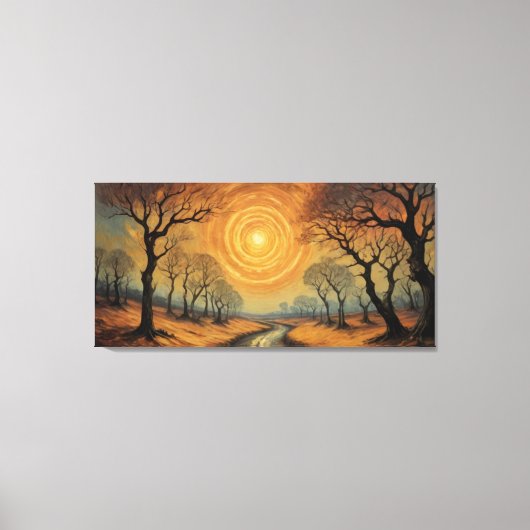 Een schilderij van een rivier die door een bos loo canvas afdruk (Voorkant)