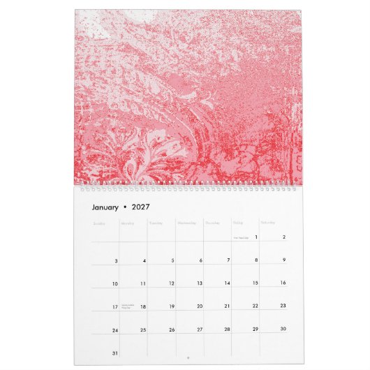 Een schilderij van een rode hemel met bomen kalender (Jan 2027)