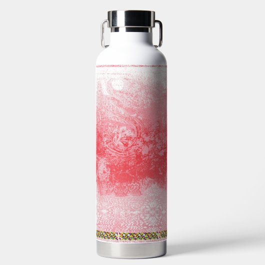 Een schilderij van een rode hemel met bomen waterfles (Voorkant)